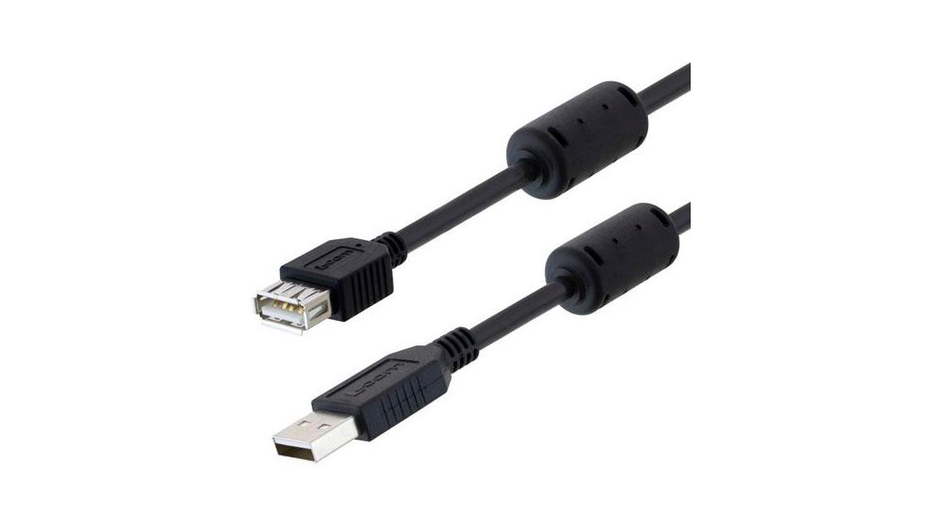 USB 2.0, Male Plug to Male, 5 m, 5m, USB 2.0, Black