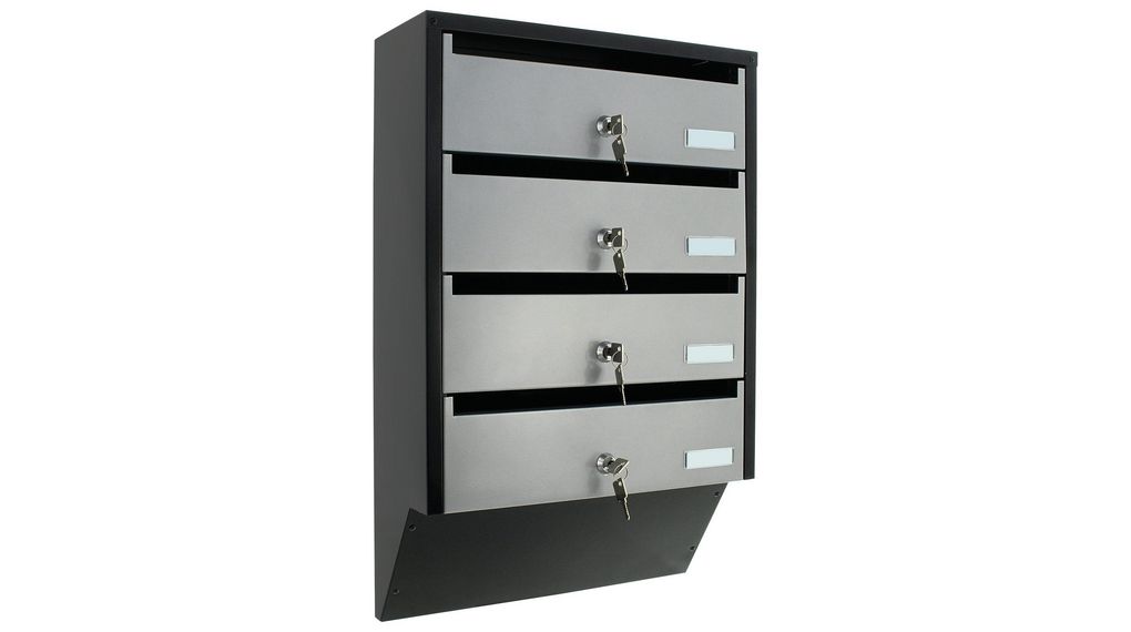 Silver/Black Mailbox, 600 mm x 385mm x 140 mm, Silber / Schwarz