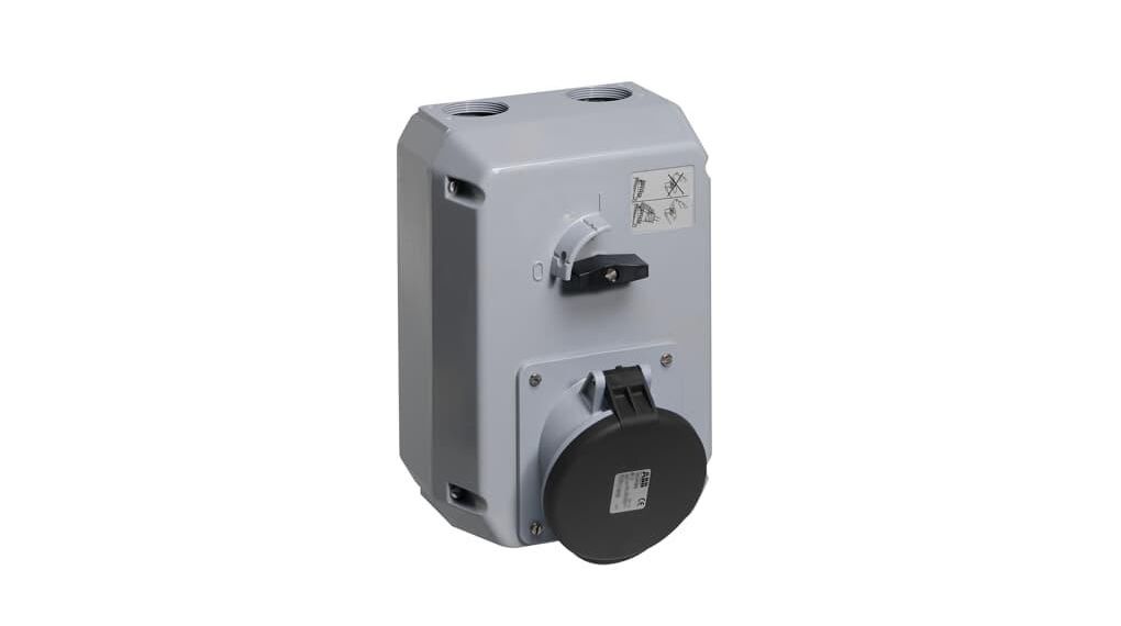 500 V Angled Yes IP44 Industrial Interlock Socket 3+E, Earthing Position 7h63A, Noir, 3PE, , 63A, IP44, 500V
