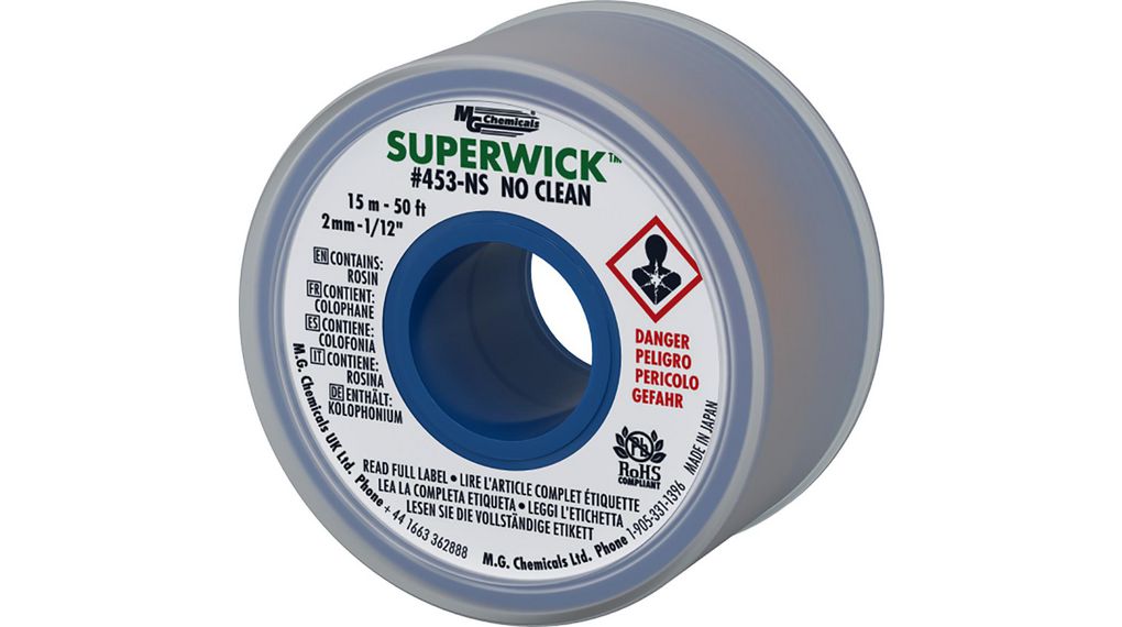Super Wick SUPERWICK 453-NS 15m No Clean Desoldering Braid, Width 2mm x 15m