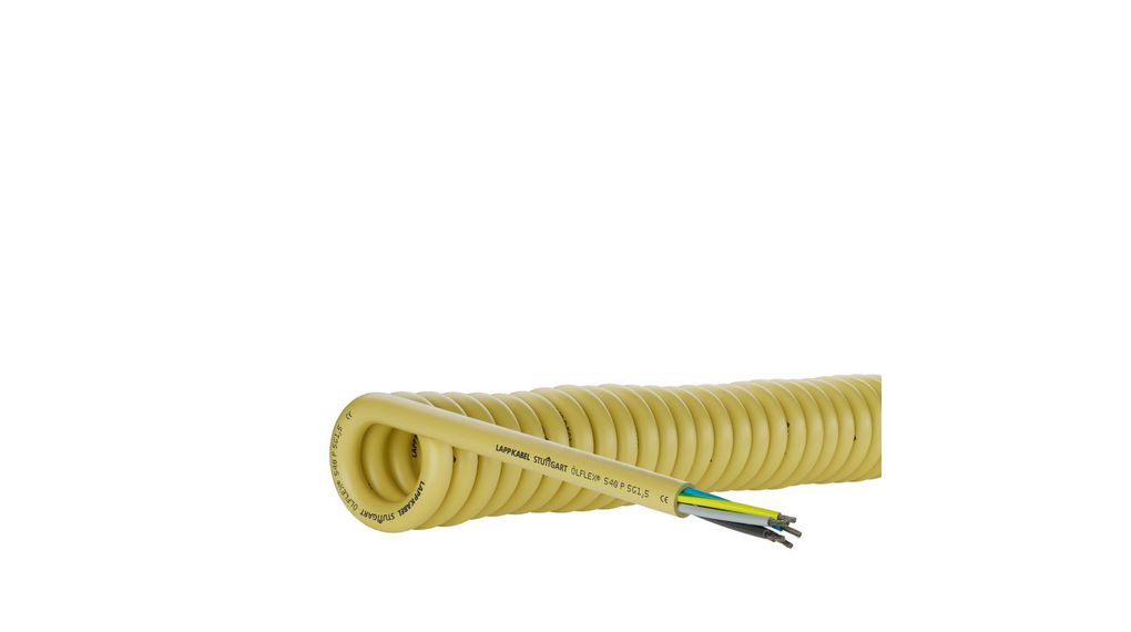 Lapp Spiral Cable 0.75 mm² 5 Core Power Cable, Yellow Polyurethane PUR, 1.5m