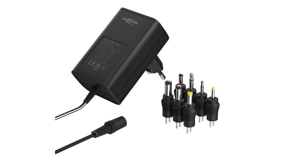 Power Supply 3 / 4.5 / 5 / 6 / 7.5 / 9 / 12V / V / V / V / V / V / V 1A 12W Euro-stekker type C (CEE 7/16) Vatstekker 1,35 x 3,5 mm / Vatstekker 1,7 x 4 mm / 2,1 x 5 mm vulplug /