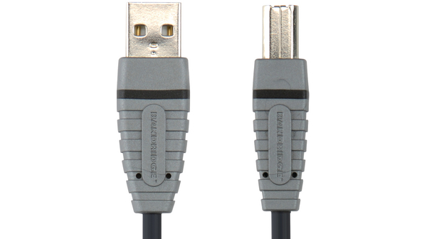 Kabel USB 2.0, Zástrčka USB A - Zástrčka USB B, 3m, USB 2.0, Černá