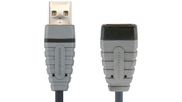 Prodlužovací kabel USB 2.0, Zástrčka USB A - Zásuvka USB A, 2m, USB 2.0, Černá