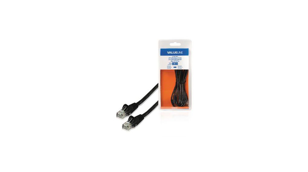 Patch Cable, RJ45 Plug - RJ45 Plug, CAT5e, U/UTP, 2m, Black