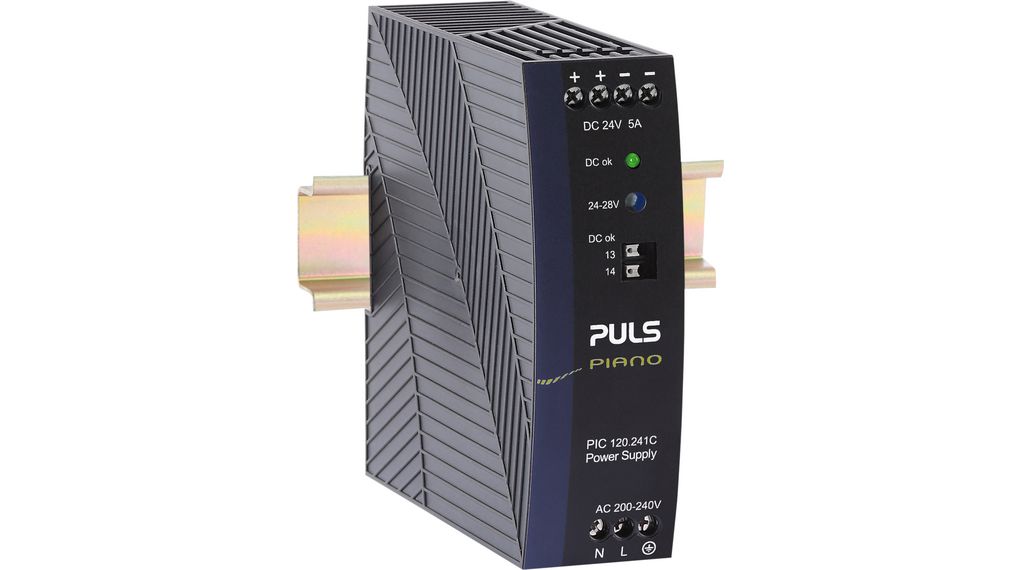 DIN Rail Power Supply 91% 24V 5A 120W Adjustable IP20 PIANO