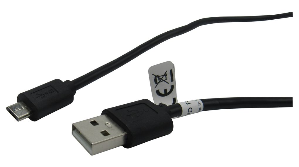 Cable, USB-A Plug - USB Micro-B Plug, 500mm, USB 2.0, Black