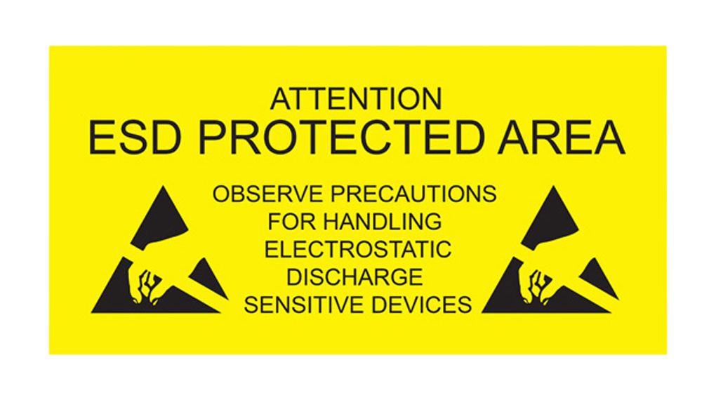 ESD-waarschuwingsteken, Rechthoekig, Zwart op geel, Papier, Waarschuwing, 1pcs