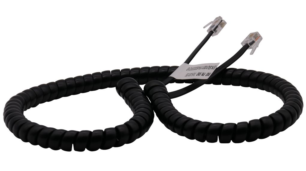 Telephone Modular Cable, RJ12 Plug - RJ12 Plug, Coiled, 3m, Black