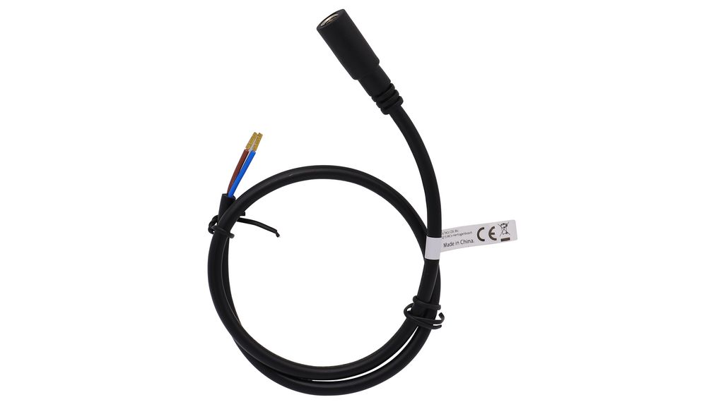 DC Connection Cable, 2.1x5.5x9.5mm Socket - Bare End, Straight, 1m, Black