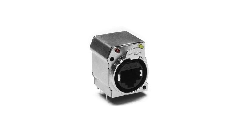 Industrial Connector with LED Indicator, Green / Red RJ45 Socket CAT5e Right Angle Shielded