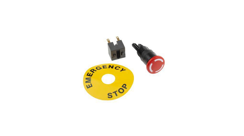 A01ES Series Twist Release Emergency Stop Push Button, Panel Mount, 16mm Cutout, 2NC, IP65