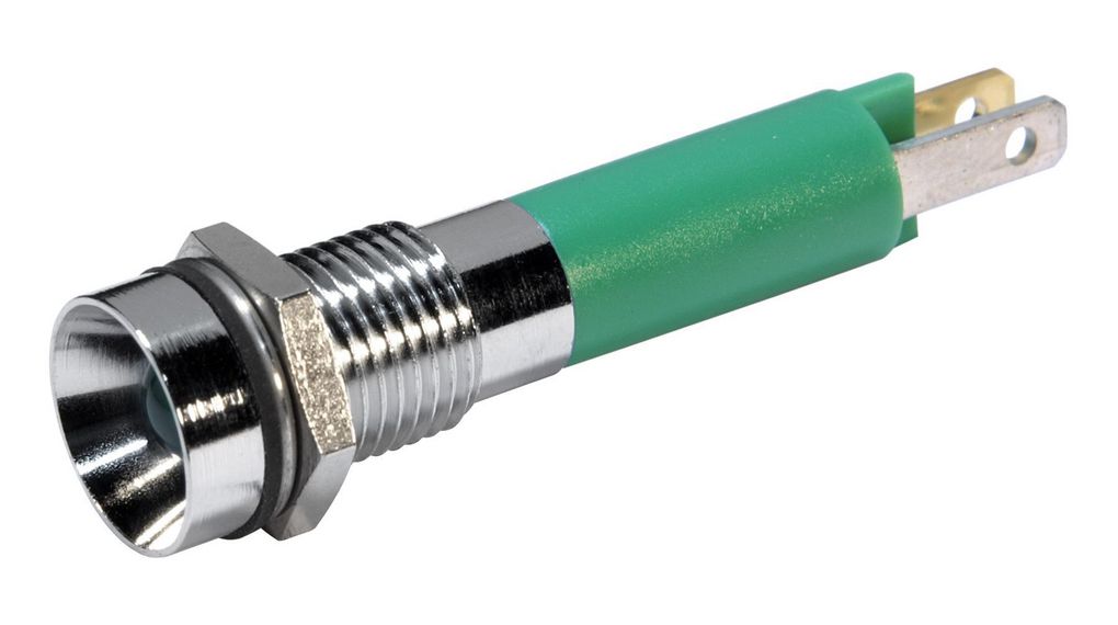 Lysdiodsindikator, Grön, 1.3cd, 24V, 8mm, IP67