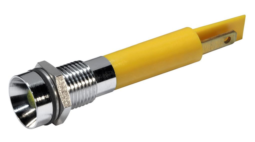 LED Indicator, Yellow, 7mcd, 230V, 8mm, IP67