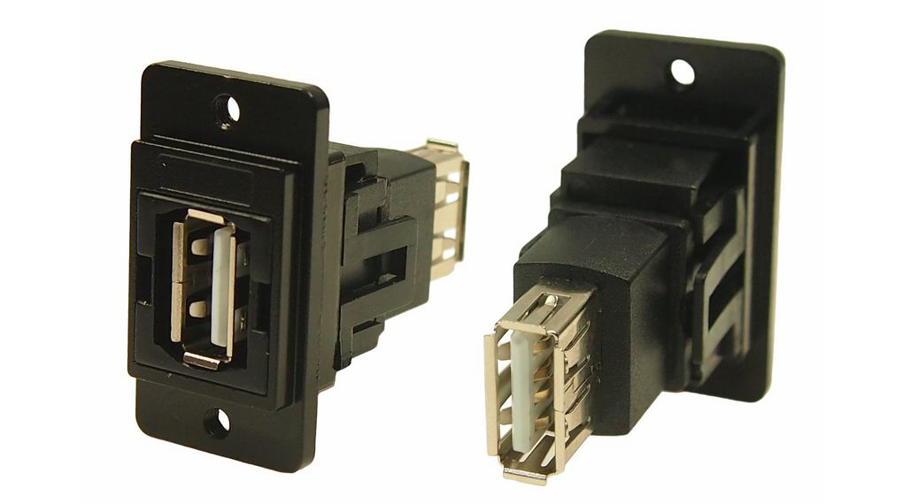 Průchozí konektor pro montáž do panelu, Zásuvka USB-A 2.0 - Zásuvka USB-A 2.0