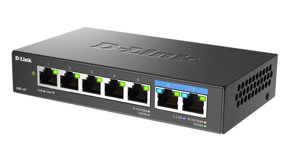 DMS-107/E, D-Link Ethernet Switch, RJ45 Ports 7, 2.5Gbps, Unmanaged