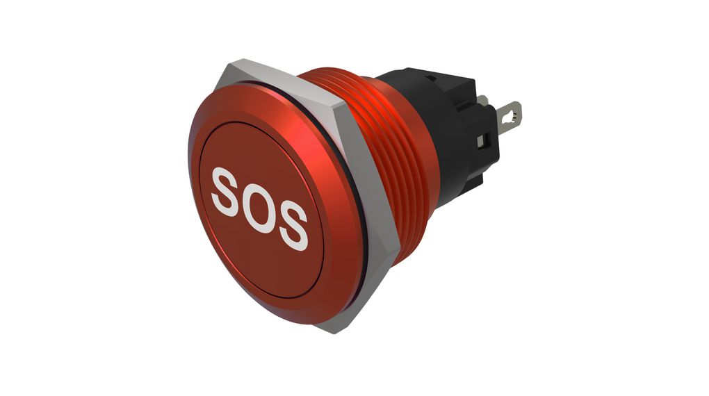 Pushbutton Switch, 1CO, Momentary Function, SOS, Red, 22mm Soldering Terminal