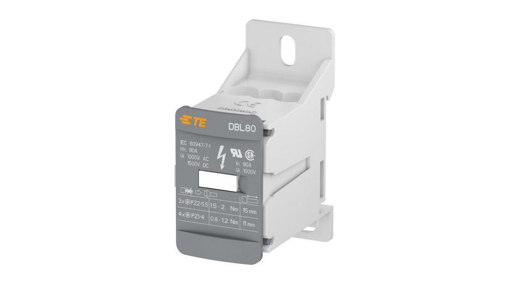 Distribution Block, 7 Way, 2.5 ... 16 (End 1) mm², 2.5 ... 16 (End 2) mm², 80A, 1 kV ac, 1.5 kV dc