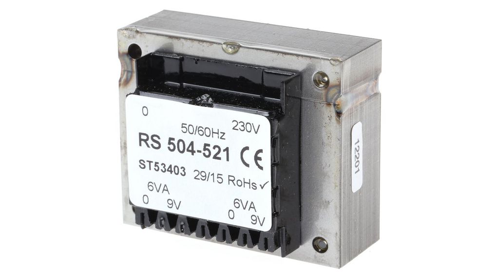 9V ac 2 Output Through Hole PCB Transformer, 12VA