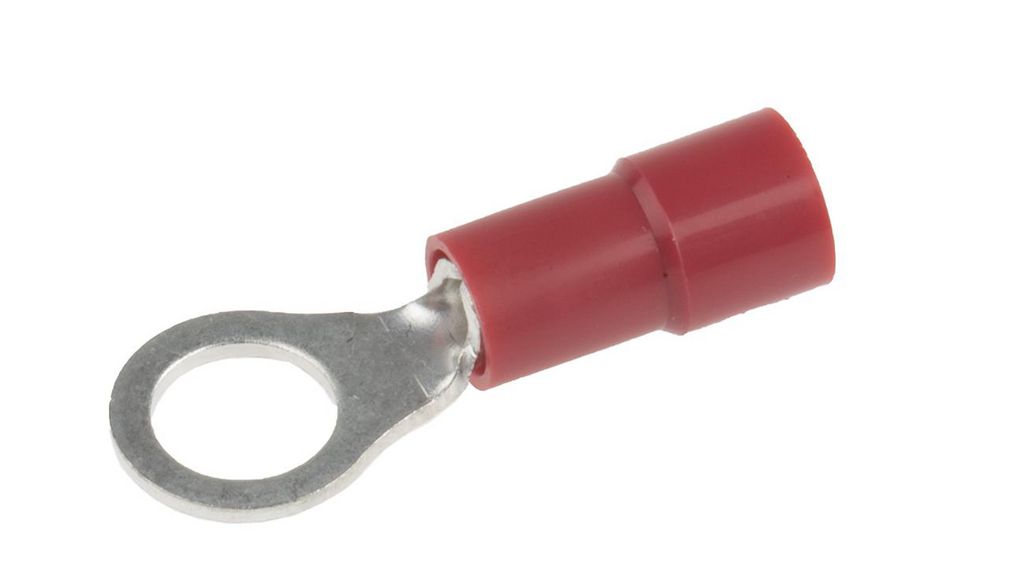 Insulated Ring Terminal, M5 Stud Size, 0.5mm² to 1.5mm² Wire Size, Red, 100 ST