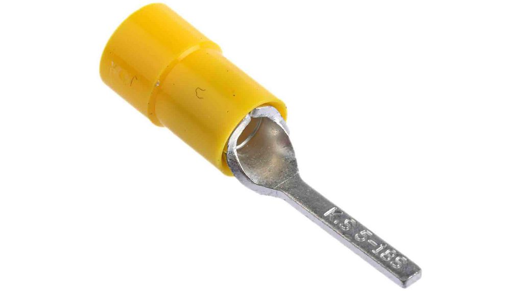 Insulated Crimp Blade Terminal 18mm Blade Length, 4mm² to 6mm², 12AWG to 10AWG, Yellow, Pack of 100 pieces