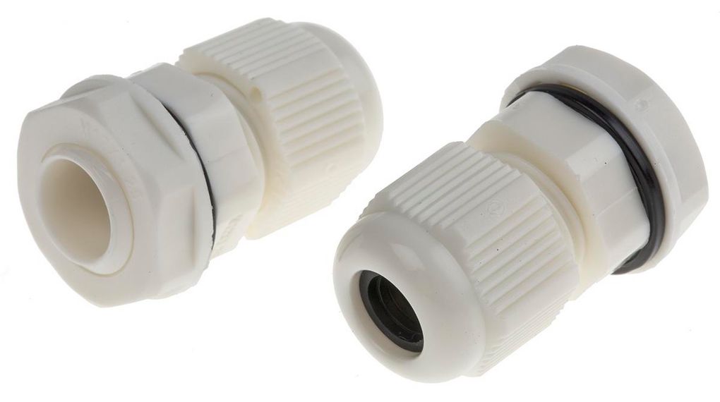 White Nylon Cable Gland, M12 Thread, 3mm min., 6.5mm max., IP68, M12
