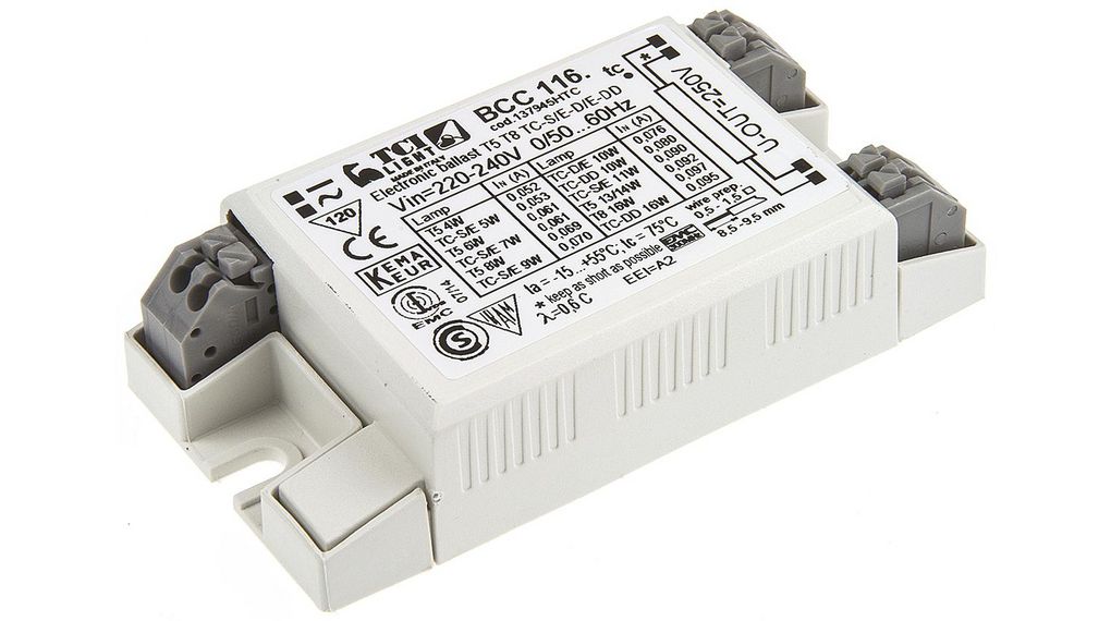 1 x 10 W, 1 x 10 → 16 W, 1 x 16 W, 1 x 4 → 14 W, 1 x 5 → 11 W Electronic Compact