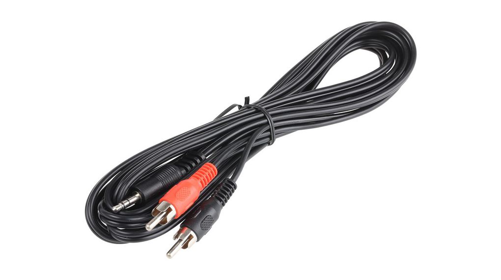 Male 3.5mm Stereo Jack to Male RCA x 2 Aux Cable, Black, 3m, 3m