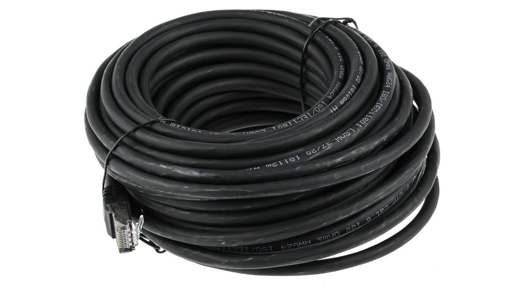 15m Cat6, Black RJ45 to Male RJ45 Male, F/UTP Shielded, Terminated LSZH Sheath