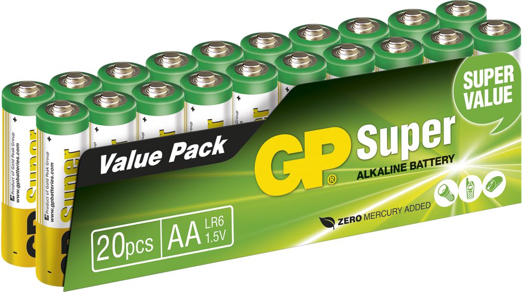 Primary Battery, Alkaline, AA, 1.5V, Super, Pack of 20 pieces