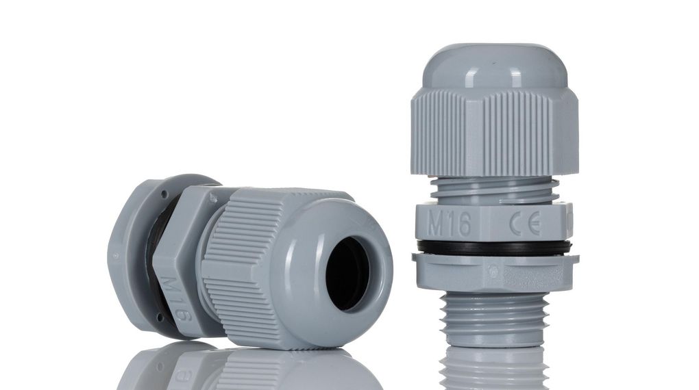 Cable Gland, 5 ... 10mm, M16, Polyamide 6.6, Grey, Pack of 10 pieces
