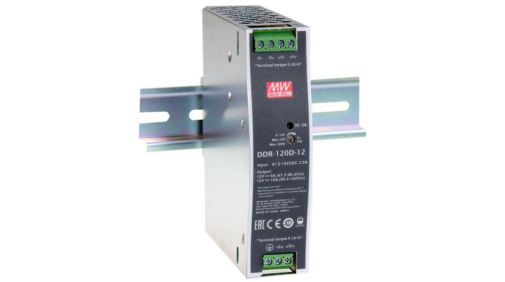 DDR-120A-12 | MEAN WELL DIN Rail Type DC-DC Converter, 9 ... 18VDC, 12V ...