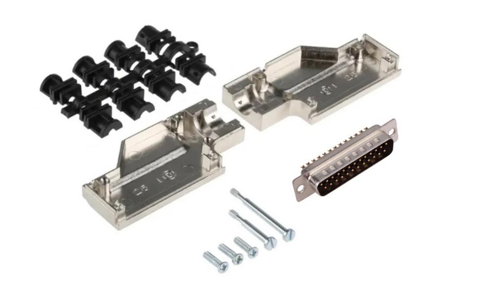 D-Sub Connector Kit, DA-25 Plug, Solder, Die-Cast Zinc Alloy