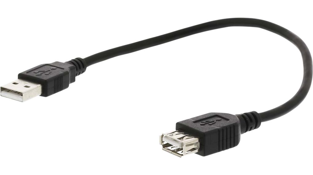 Cable, Spina USB A - Presa USB A, 2m, USB 2.0, Nero