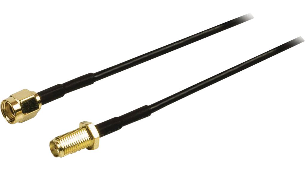 Sestava RF kabelu, RP-SMA Zástrčka Rovný - RP-SMA Zásuvka Rovný, 2m, Černá