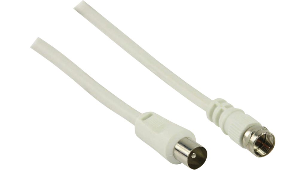 RF Cable Assembly, F Male Straight - IEC (Coax) Male Straight, 1.5m, White
