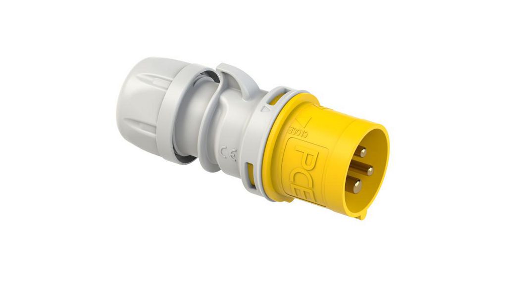 CEE Plug SHARK, Yellow / White, 3P, Cable Mount, 2.5mm², 16A, IP44, 110V