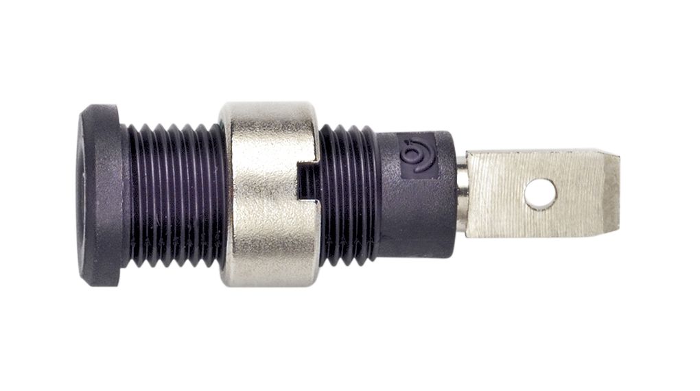 Bananenbuchse Schwarz 2 mm Messing Nickel 600VAC 600VDC 10A Flachstecker 4,8 x 0,8 mm