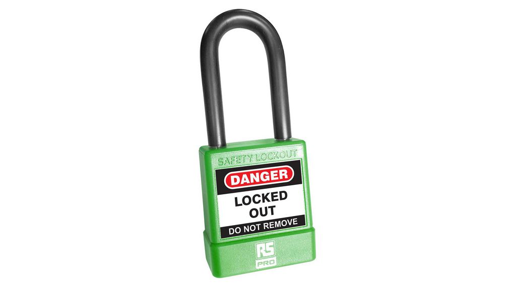 Green ABS, Steel, PVC Safety Lockout Padlocks, 6mm Shackle, 48mm Attachment