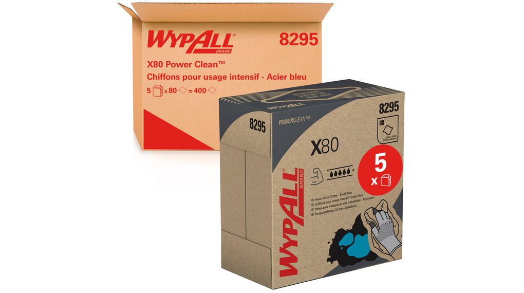 426 x 212 mm WypAll X80 Power Clean 8295 Blue Cloths for General Cleaning, Dry Use, Box, Repeat Use Lot de 400 pièces