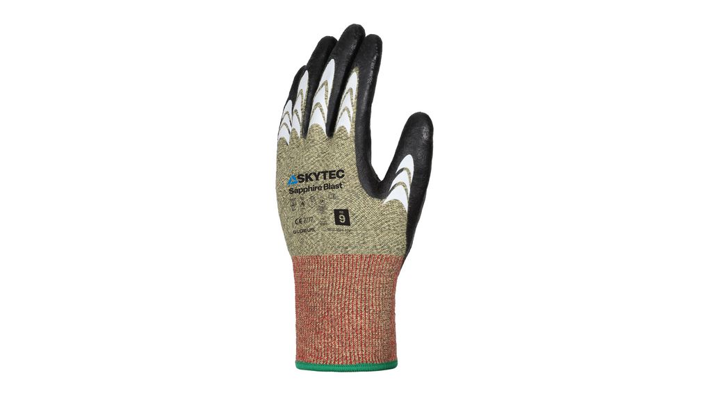 Skytec Sapphire Black, Green Glass Fibre, Modacrylic, Para-Aramid Cut Resistant, Heat Resistant Cut Resistant Gloves,