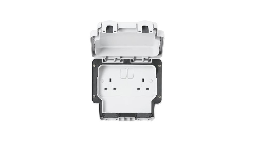 MK Electric White 2 Gang Plug Socket, 2 Poles, 13A, Type G - British, Outdoor Use