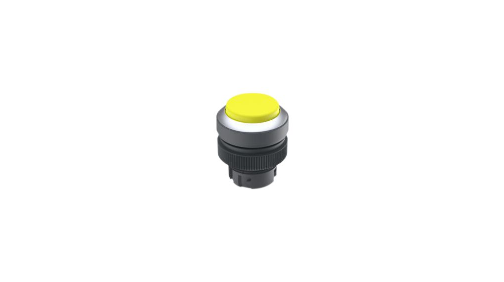 Illuminated Pushbutton Actuator with Metallic Silver Frontring Momentary Function Raised Button Yellow IP65 RAFIX 22 QR