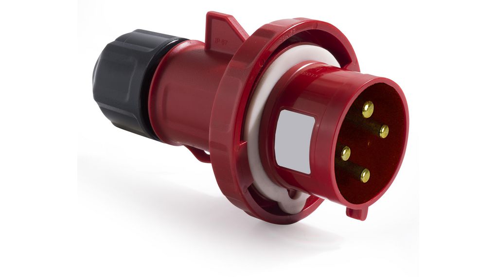 CEE Plug, Red, 4P, Cable Mount, 32A, IP67, 415V