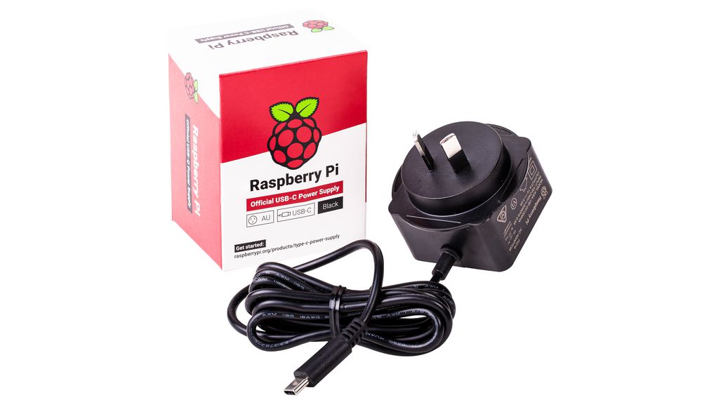 Raspberry Pi-lader, 5 V, 3 A, USB Type-C, AU-plugg, svart