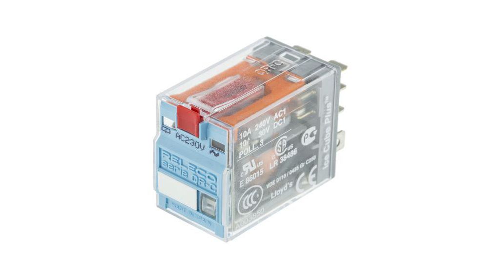 Plug In Power Relay, 230V ac Coil, 10A Switching Current, DPDT