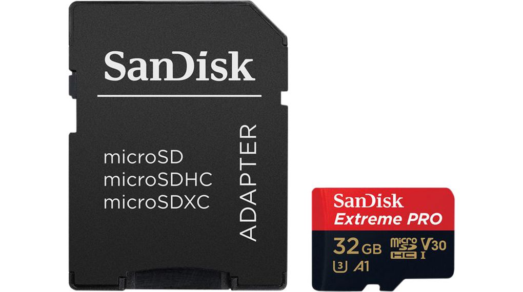 Industrial Memory Card, microSD, 32GB, 275MB/s, 100MB/s, Black / Red