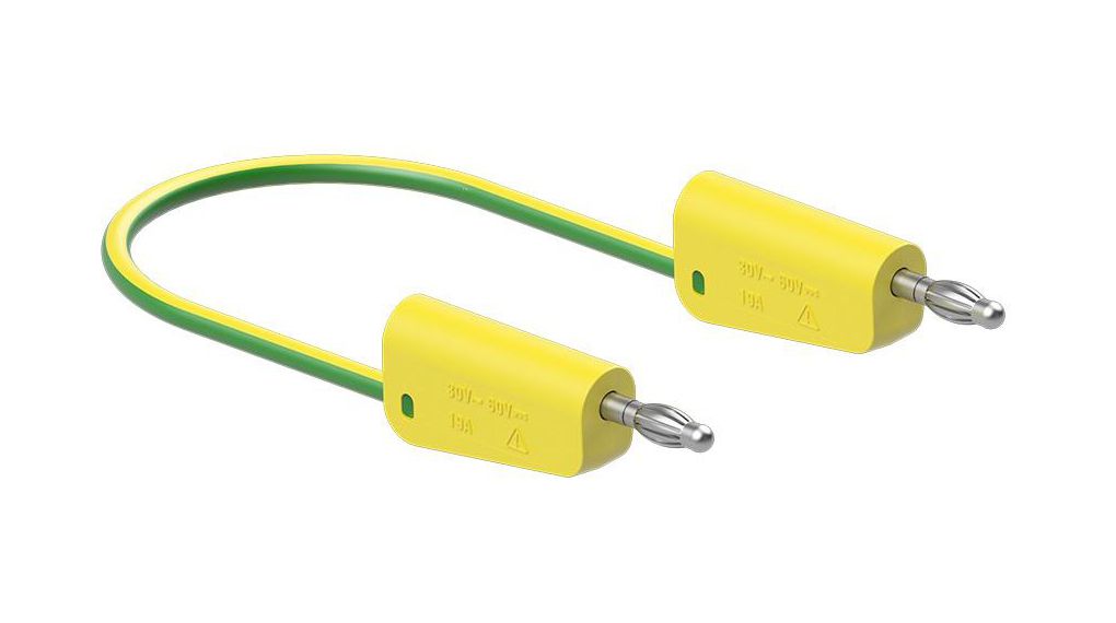 Test Lead, Zinc Copper / Nickel-Plated, 500mm, 60V, 19A, 1mm², PVC, Green / Yellow