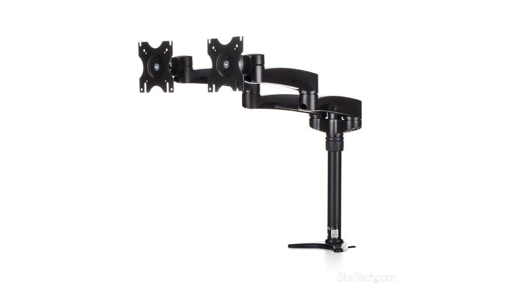 Dobbelt monitorstativ, Klemme / Malje, 13.6kg, 24" (61 cm), Støttede skjermer - 2, Svart