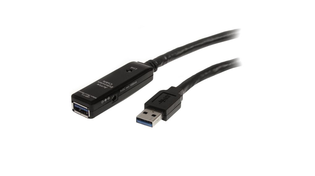 Aktivní prodlužovací kabel, Zástrčka USB A - Zásuvka USB A, 10m, USB 3.0, Černá